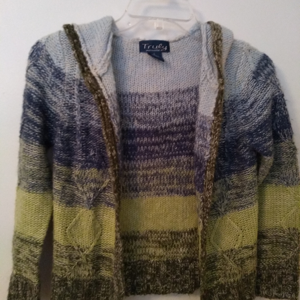 Girl's large green and blue hoodie